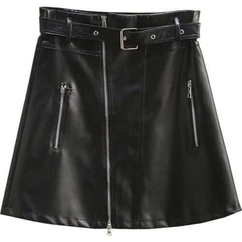 Womens Fashion Faux Leather Mini Skirt Female Casual High Waist Zipped Black Skirts Big Size XXXL 4XL Saias 2021 Autumn SK456