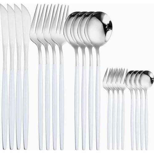 Western Tableware White Silver Cutlery Set Stainless Steel Rainbow Dinnerwware Set Gold Kitchen Spoon Utensils Set Dropshipping