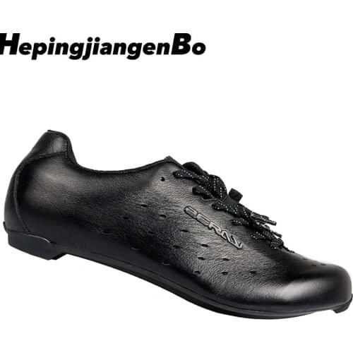 ZERAY Carbon Fiber Road Bike Shoes Pure Leather Bicycle Equipments Professional Racing Sneakers Athletic Breathable Black Shoes