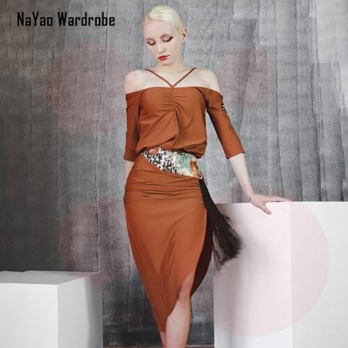 2021 New DL690 Half Sleeve Waist Hole Design Latin Dance Dress Fringe Dancing Performance Women Dress Ballroom Samba Tango