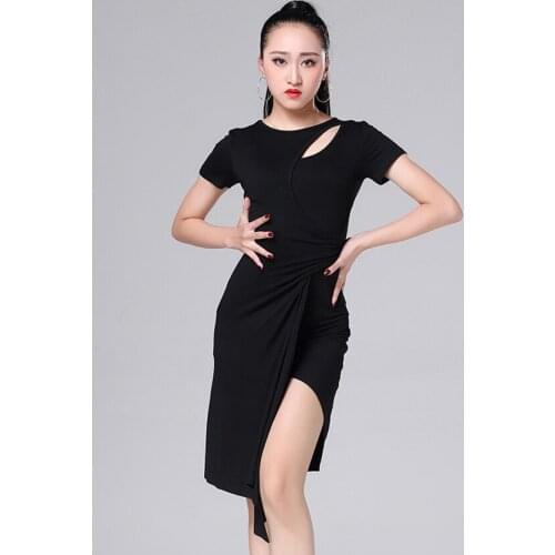 Sexy Cutout Short-sleeve Modal Irregular Latin Dance one-piece dress for women/female, Ballroom Costumes performance wear