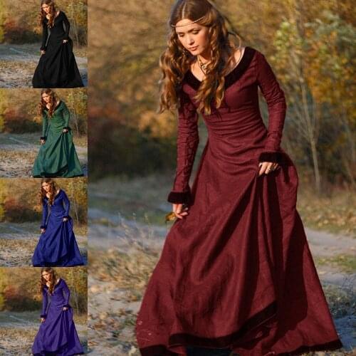 Women Vintage Medieval Dress Cosplay Costume Princess Renaissance Gothic Dress girl lady winter Floor-Length dress