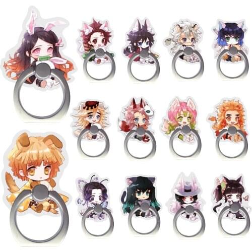 1Pcs Anime Finger Ring Stand Demon Slayer Kimetsu No Yaiba Mobile Phone Holder Cute Cartoon Portable Flexible For iPhone12 XS