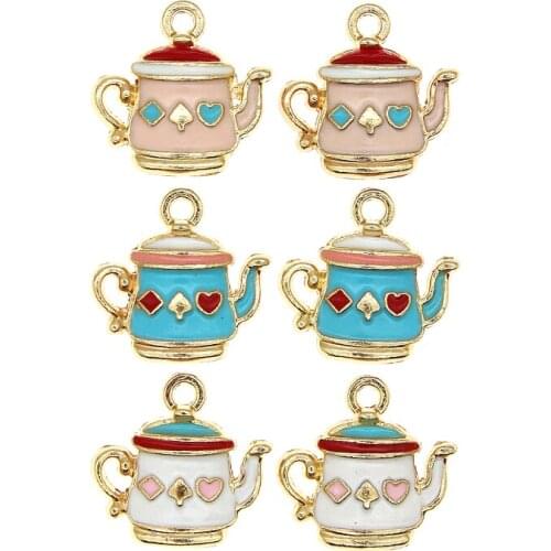 10pcs/lot Lovely Teapot Tea Poker Enamel Charms For DIY Jewelry Accessories Bachelor Clothing Pendants Floatings Keychain Crafts