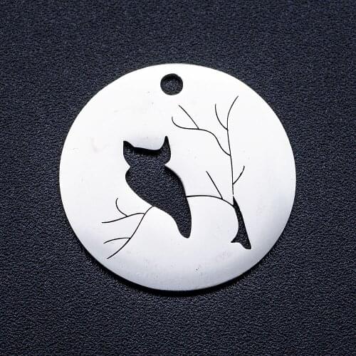 10pcs/lot Owl on the Tree DIY Jewelry Charms Wholesale 100% Stainless Steel Charm for Necklace Making Factory Direct