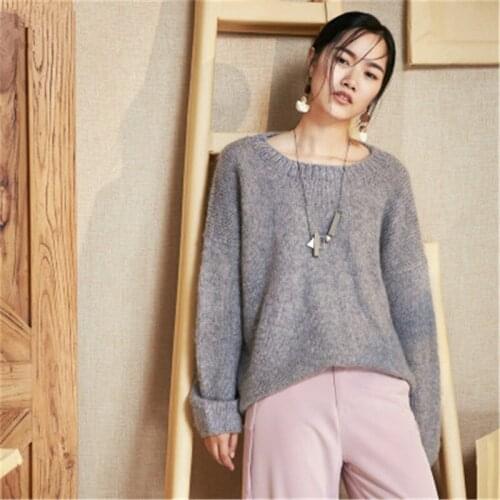 100%hand made wool Oneck thick knit women fashion solid loose H-straight pullover sweater one&over size