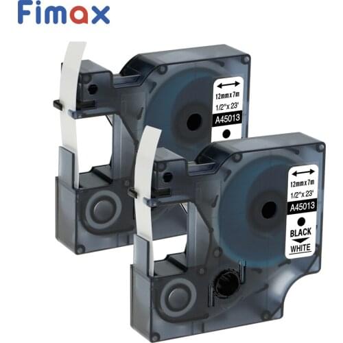 Fimax 2 pcs for Dymo D1 Label Printer Tape 45013 12mm Black on White for DYMO D1 Label Maker Dymo D1 Label Printers S0720530