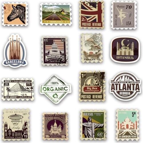50pcs/set Stamp Series Graffiti Stickers Vintage Architecture Travel Suitcase Skateboard Guitar Computer Car Stickers Decals ZLL