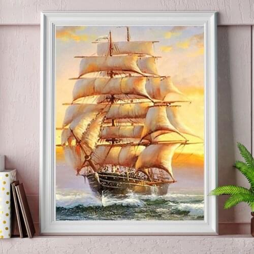 5D DIY Diamond Painting Sailboat Sea Cross Stitch Kits Full Drill Square Embroidery Mosaic Picture of Rhinestones Gift Decoratio