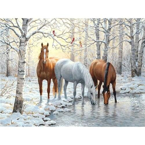 5D DIY Snow Woods scene Horse Diamond Painting animal Full Drill nouveaute Mosaic Embroidery Cross Stitch home decorative