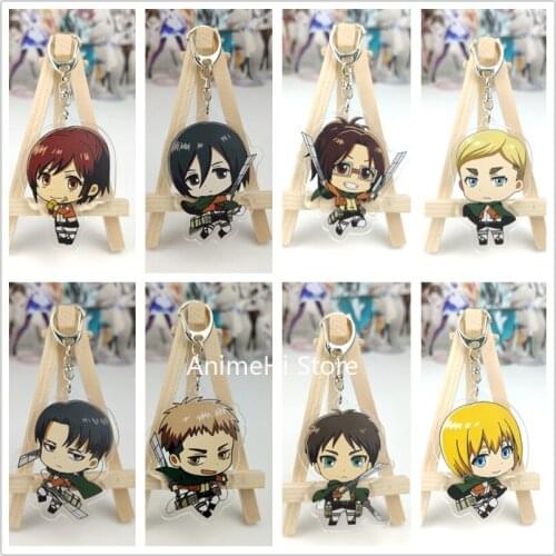 Attack on Titan Keychain Figure Eren Jaeger Mikasa Ackerman Armin Arlert Erwin Smith Acrylic Bag Pendant Keyring for Gift