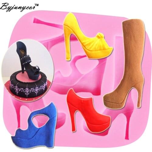 Byjunyeor M304 High Heel Shoes UV Resin Silicone Mold Fondant Chocolate Candy Gumpaste Lollipop Crystal Epoxy Soft Clay Bake Too