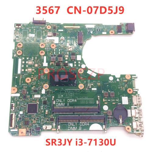 For DELL 3567 CN-07D5J9 07D5J9 7D5J9 Laptop Motherboard 15341-1 with SR3JY I3-7130U CPU 100%fully tested