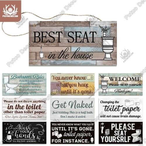 Putuo Decor Bathroom Signs Wooden Sign Wood Hanging Plaque Wall Decorative for Toilet Door Hanging Plaque Bar Pub Home Decor