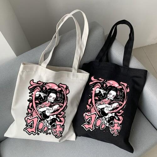 Canvas Corduroy Shoulder Shopping Bags Anime print Women Shopper Daily Handbag Female Y2k Storage Reusable Foldable Totes Bags