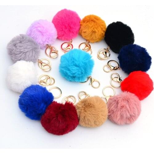 8cm Fake Rabbit Fur Ball KeyChain Pompom Key Chain Pom Pom Key Rings for Women Bag Jewelry Gift Party Supplies Gift for Guests