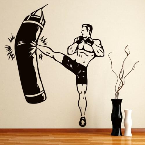 Kickboxer Fighting Boxing Sports Wall Decal Gymnasium Large Vinyl Wall Sticker For Man Bedroom Livingroom Home Decor W252