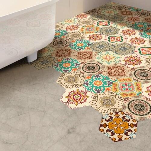 Funlife Self Adhesive Bathroom Floor Sticker Waterproof,Vintage Baroque DIY Home Art Wall Decor,Non Slip PVC Floor Mat Stickers