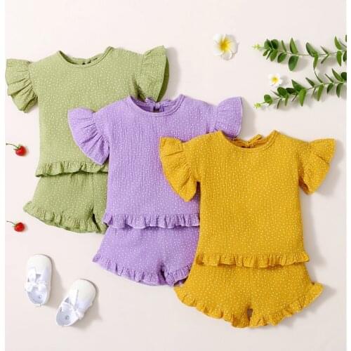 2PCS Cotton Linen Toddler Girl’s T-shirt and Shorts Set Summer Fresh Polka Dot Short Sleeve Tops+Elastic Shorts Kids Clothes