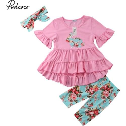2018 Brand New Toddler Infant Child Kid Baby Girl Easter Top Dress Pants Leggings Outfits Headband 3Pcs Set Ruffled Clothes 2-7T