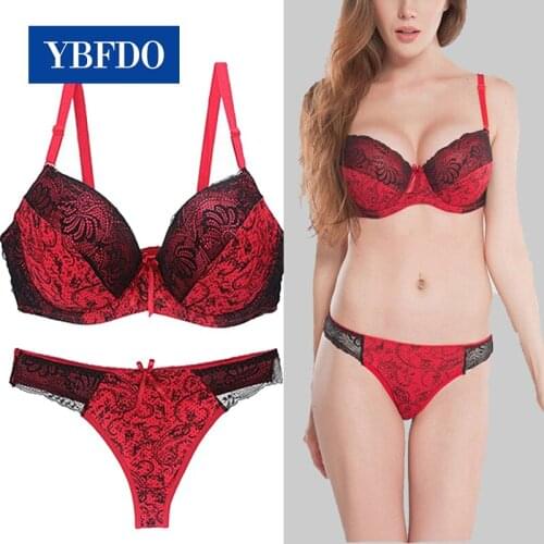 YBFDO 2 pieces/set hot sale ladies embroidered underwear sexy lace bra panty set Bralette steel wire breathable underwear