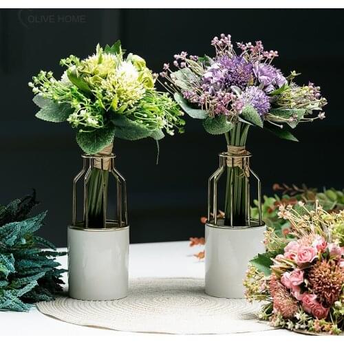 Wrought Iron Ceramic Flower Pot Hydroponic Plant Pot Tabletop Plants Vase Garden Home Decor Indoor Bonsai Succulent Ornaments