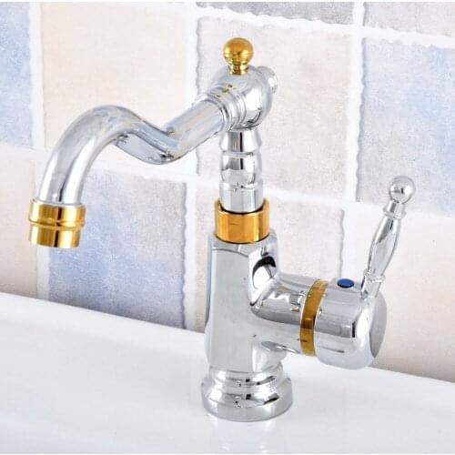 Kitchen Wet Bar Bathroom Vessel Sink Faucet Silver Polished Chrome Gold Color Brass Swivel Spout Mixer Tap Single Hole msf802