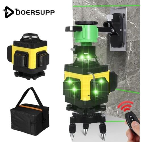 16/12 Line 4D Laser Level Green Light LED Display Auto Self Leveling 360° Laser Levels Horizontal Vertical Cross Remote Control