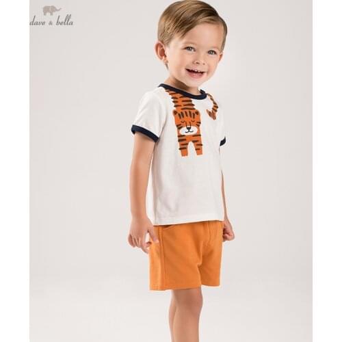 DBA16164 dave bella baby boys summer casual cartoon print clothing sets kids boy fashion short sleeve sets children 2 pcs suit