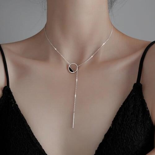 Trendy Geometric Round Tassel Choker Necklace Cubic Zirconia Minimalist Clavicle Chain For Women Wedding Birthday Party Jewelry
