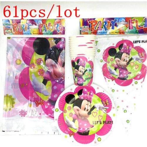 Disney Minnie Mouse 20plates+20cups+20flags+1 tablecloth happy birthday party supplies 20person party decoration tableware set