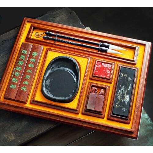 Calligraphy Brushes Pen Set Rabbit Hair Calligraphy Writing Painting Brushes Ink Stick Chinese Yinni the Scholars Four Jewels