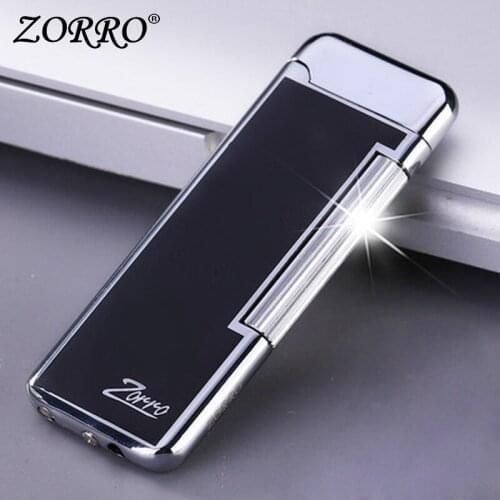 Zorro Pure Copper Gas Inflatable Lighter Ultra-Thin Brushed Brass Side Sliding Flint Grinding Wheel Pipe Special Men Smoke Gift