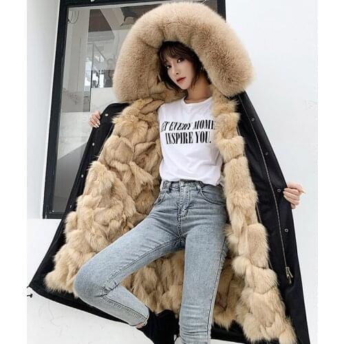 2020 New Parka Real Fur Coat Winter Jacket Women Natural Fox Fur Collar Hood Thick Warm Liner Outerwear Streetwear 3 In 1