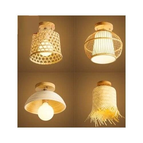 New Chinese style retro pastoral corridor clubhouse porch Japanese rattan bamboo art ceiling lamps