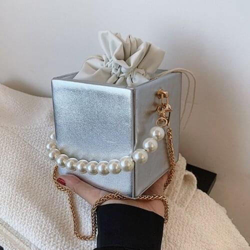 Solid Color Box Bag Pearl Tote Bag 2021 Summer New High-quality PU Leather Womens Designer Handbag Chain Shoulder Messenger Bag