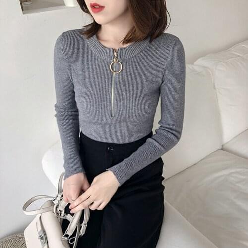 GGRIGHT 2019 Autumn Winter Woman Sweater Knitting Pullovers zipper Sweater Women Slim Pink Bottoming Casual Jumper winter top