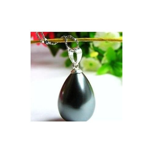 South 12x16mm Black Sea Shell Pearl Pendant Necklace