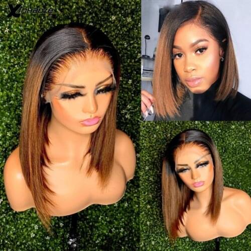 13x4 Ombre Brown Bob Lace Front Wigs With Baby Hair Pre Plucked Human Hair Wig Brazilian Remy Hair Glueless Lace Short Bob Wig