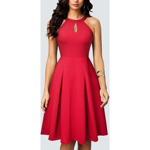 Sexy Hollow Brief One piece Vintage Party Fashion Casual Sleeveless Swing Dress HA195