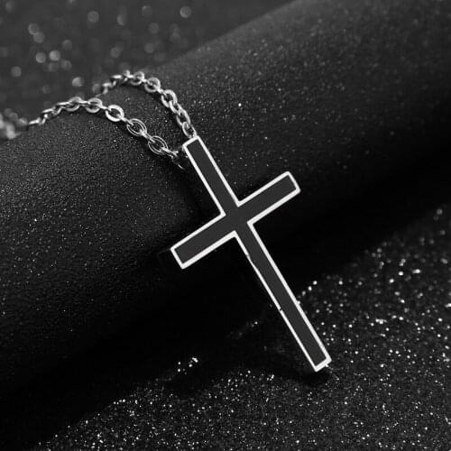 Simple Stainless Steel Silver/black Tone Cross Pendant Chain Necklace for Men Women 23.6Inches