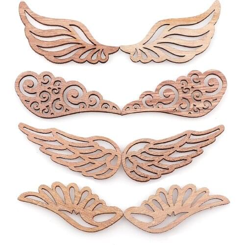 40Pcs/bag 4 Styles DIY Angel Wings Wooden Chips Decorative Embellishments Crafts Scrapbook Hand-made Graffiti Button Accessories