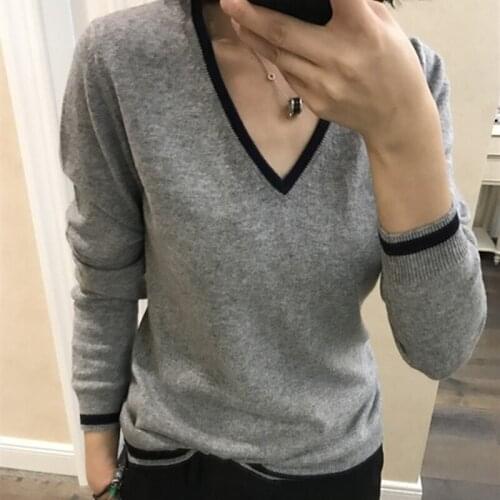 V-neck pullover loose long-sleeved sweater large size knit bottoming shirt 2020 autumn and winter cashmere sweater female