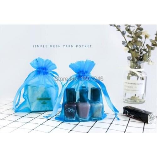 Blue mesh bundle pocket cosmetics sample dustproof storage drawstring bag environmental protection transparent gift jewelry bag