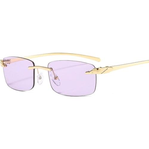 Vintage Small Rectangle Sunglasses Women Rimless Square Designer Sun Glasses Men Luxury Gradient Metal Cheetah Gafas De Sol