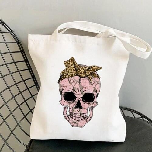 Shopper Pink Bandana Sugar Skull Printed Tote Bag women Harajuku shopper handbag girl Shoulder shopping bag Lady Canvas Bag