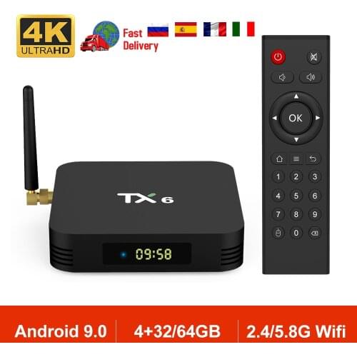 Android 9.0 TX6 Smart TV BOX Allwinner H6 Quad core BT 4.1 USB 3.0 Wifi 2.4G/5G 4K HD Media Player Set Top Box TV Receiver
