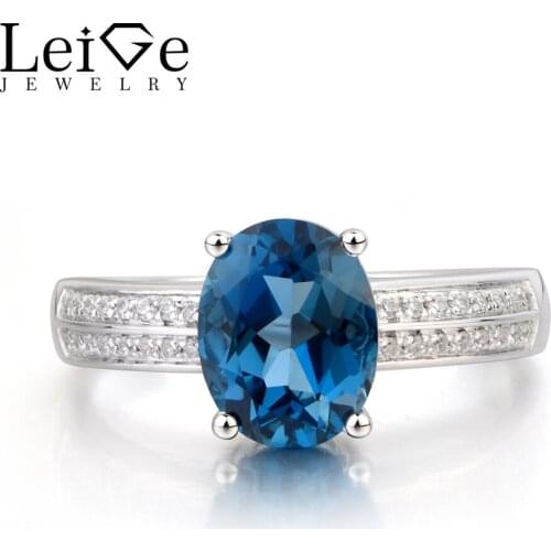 Leige Jewelry London Blue Topaz Ring Promise Ring Oval Cut Blue Gemstone November Birthstone Solid 925 Sterling Silver Ring