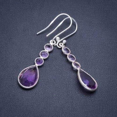 Natural Amethyst Handmade Unique 925 Sterling Silver Earrings 1.75" A2359