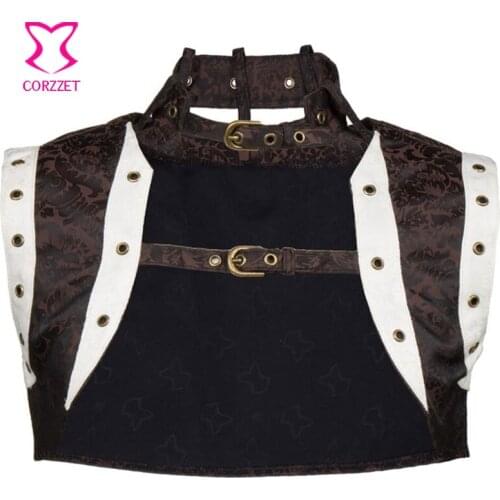 Vintage White/Brown Brocade Plus Size Steampunk Jacket Women Bolero Gothic Clothing Burlesque Corsets and Bustiers Accessories